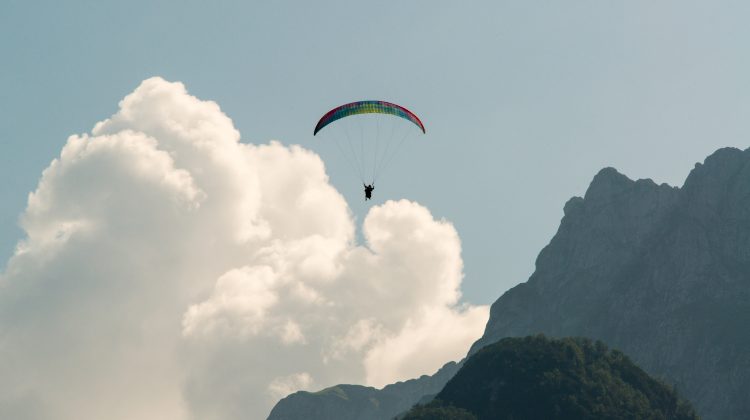 Paragliding Mangart clound and mountains